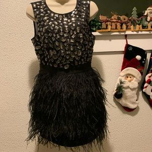 bebe Black Sequin and Feather Prom Dress